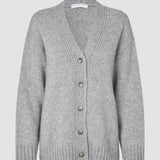 Damen Chunky Strickjacke aus weicher Wolle, Mittelgrau Meliert