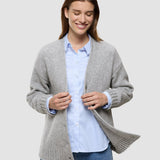 Damen Chunky Strickjacke aus weicher Wolle, Mittelgrau Meliert