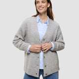 Damen Chunky Strickjacke aus weicher Wolle, Mittelgrau Meliert