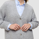 Damen Chunky Strickjacke aus weicher Wolle, Mittelgrau Meliert