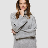 Damen Chunky Weich Wolle Strick Rollkragen Medium Grau Melange