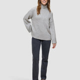 Damen Chunky Weich Wolle Strick Rollkragen Medium Grau Melange