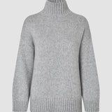 Damen Chunky Weich Wolle Strick Rollkragen Medium Grau Melange