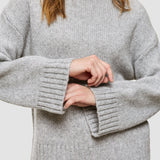 Damen Chunky Weich Wolle Strick Rollkragen Medium Grau Melange