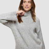 Damen Chunky Weich Wolle Strick Rollkragen Medium Grau Melange