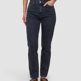 Damen Klassisch Jeans Tapered Washed Schwarz