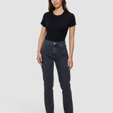 Damen Klassisch Jeans Tapered Washed Schwarz