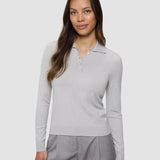 Damen Anspruchsvolles Strick-Poloshirt Cold Beige Melange