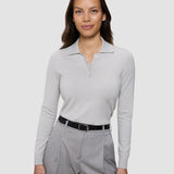 Damen Anspruchsvolles Strick-Poloshirt Cold Beige Melange