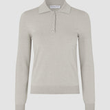 Damen Anspruchsvolles Strick-Poloshirt Cold Beige Melange