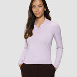 Damen Anspruchsvoll Strick Poloshirt Weich Pink Melange