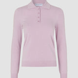 Damen Anspruchsvoll Strick Poloshirt Weich Pink Melange