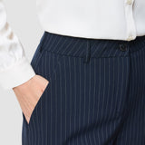 Damen Essential Hose Weit Marineblau Nadelstreifen