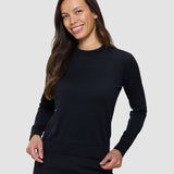 Feinstrick-Pullover mit Rundhalsausschnitt in Schwarz