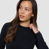 Feinstrick-Pullover mit Rundhalsausschnitt in Schwarz