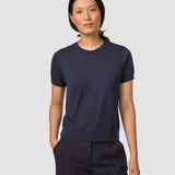 Feinstrick-T-Shirt Marineblau