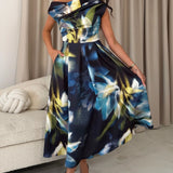 Betty asymmetrisches Blumen-Midikleid