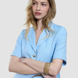skye set blue haze short sleeved blazer shorts