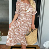 ZORA | MIDI-KLEID MIT KURZEN ÄRMELN IN SAND