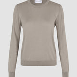 Feinstrick-Pullover mit Rundhalsausschnitt in Dunkelsand