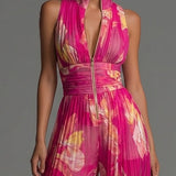 Leabella | Fuchsia Floral Plissierter Jumpsuit