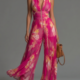 Leabella | Fuchsia Floral Plissierter Jumpsuit