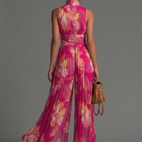 Leabella | Fuchsia Floral Plissierter Jumpsuit