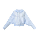 Tencel Acetate Linen Blend Women Zip-Up Hooded Cropped Jacket GOELIA