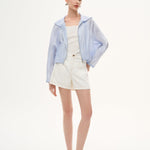Tencel Acetate Linen Blend Women Zip-Up Hooded Cropped Jacket GOELIA
