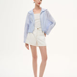Tencel Acetate Linen Blend Women Zip-Up Hooded Cropped Jacket GOELIA