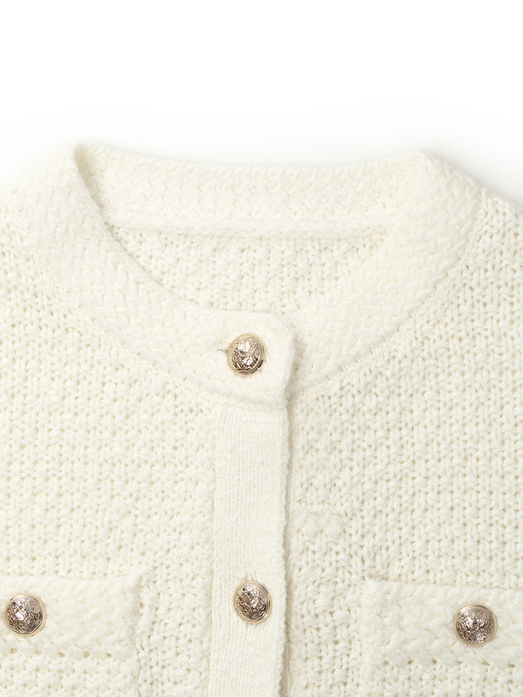 Openwork Round Neck Knitted Women Cardigan GOELIA