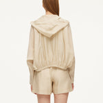 Tencel Acetate Linen Blend Women Zip-Up Hooded Cropped Jacket GOELIA