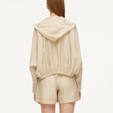 Tencel Acetate Linen Blend Women Zip-Up Hooded Cropped Jacket GOELIA