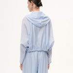 Tencel Acetate Linen Blend Women Zip-Up Hooded Cropped Jacket GOELIA