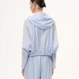 Tencel Acetate Linen Blend Women Zip-Up Hooded Cropped Jacket GOELIA