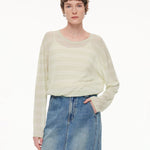 Lyocell Mulberry Silk Blend Stripe Women Knit Top GOELIA