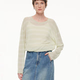 Lyocell Mulberry Silk Blend Stripe Women Knit Top GOELIA