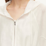 Tencel Acetate Linen Blend Women Zip-Up Hooded Cropped Jacket GOELIA
