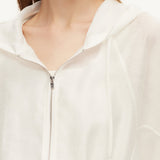 Tencel Acetate Linen Blend Women Zip-Up Hooded Cropped Jacket GOELIA