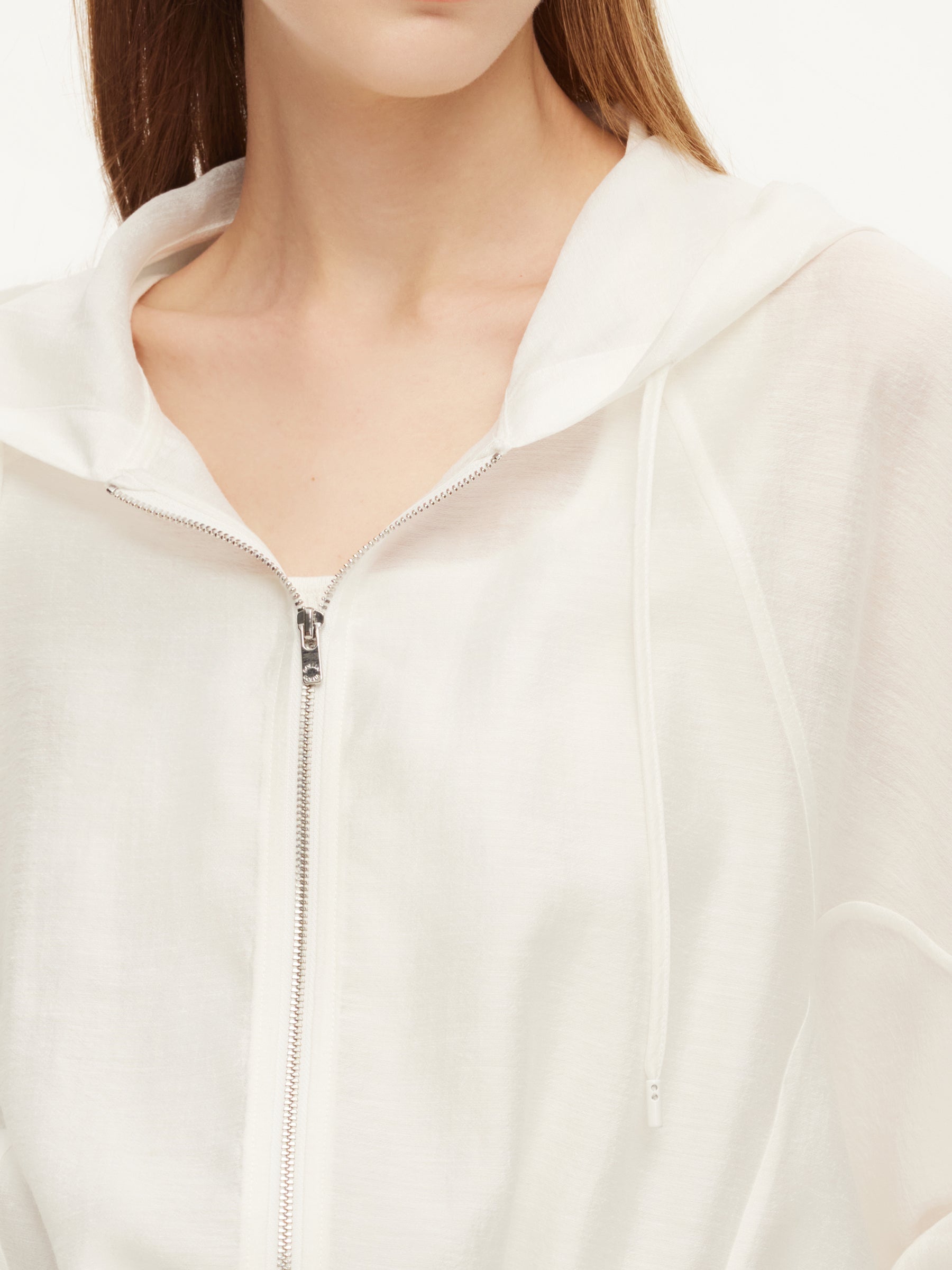 Tencel Acetate Linen Blend Women Zip-Up Hooded Cropped Jacket GOELIA