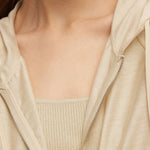 Tencel Acetate Linen Blend Women Zip-Up Hooded Cropped Jacket GOELIA