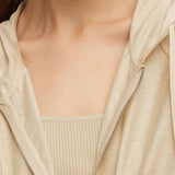 Tencel Acetate Linen Blend Women Zip-Up Hooded Cropped Jacket GOELIA
