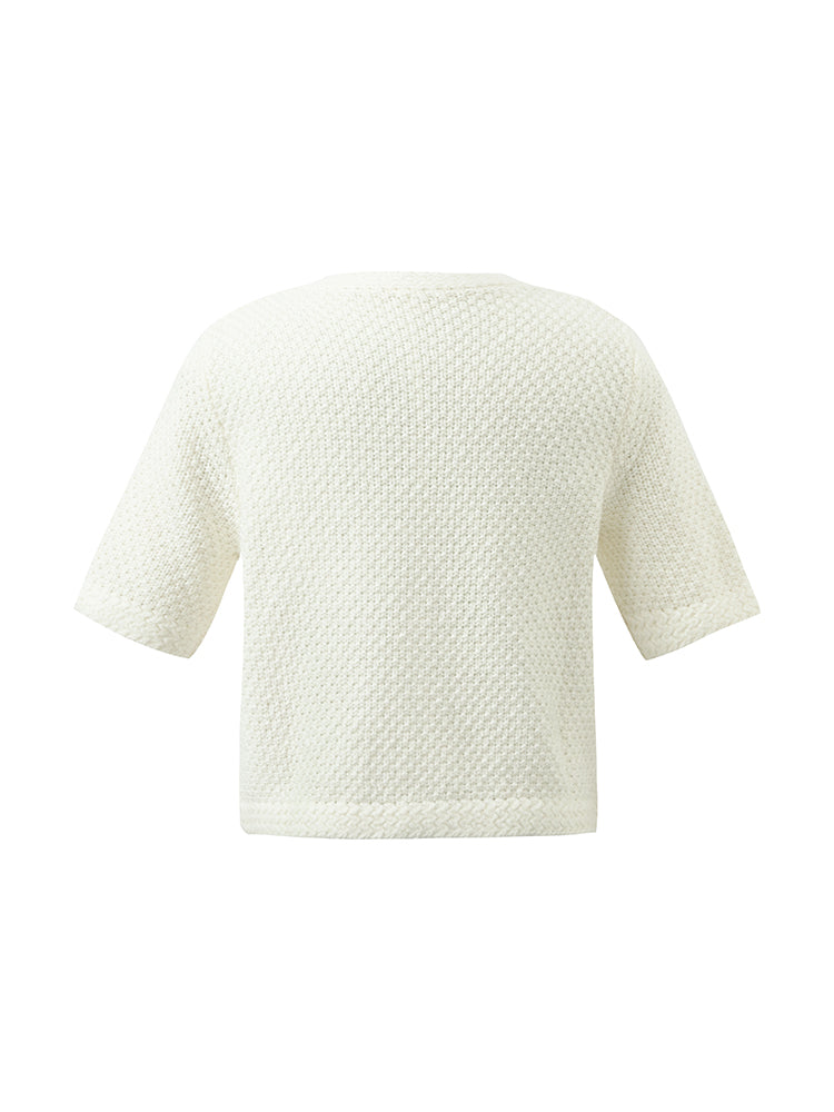 Openwork Round Neck Knitted Women Cardigan GOELIA