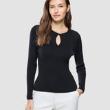 Damen Feinstrick-Rippstrickpullover langarm schwarz