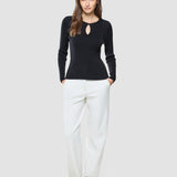 Damen Feinstrick-Rippstrickpullover langarm schwarz