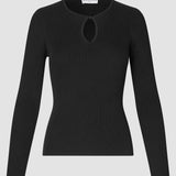 Damen Feinstrick-Rippstrickpullover langarm schwarz