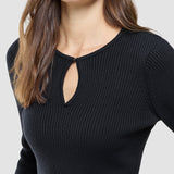 Damen Feinstrick-Rippstrickpullover langarm schwarz