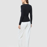 Damen Feinstrick-Rippstrickpullover langarm schwarz