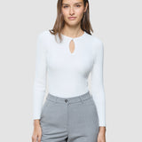 Damen Feinstrick-Rippstrick-Langarmshirt Off-White