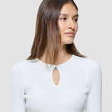 Damen Feinstrick-Rippstrick-Langarmshirt Off-White